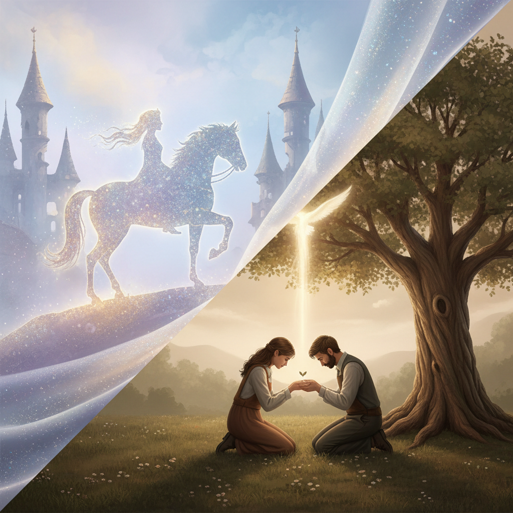 Superando o Desejo por um Parceiro Idealizado no Casamento Casal buscando parceiro idealizado versus casal em crescimento espiritual no casamento